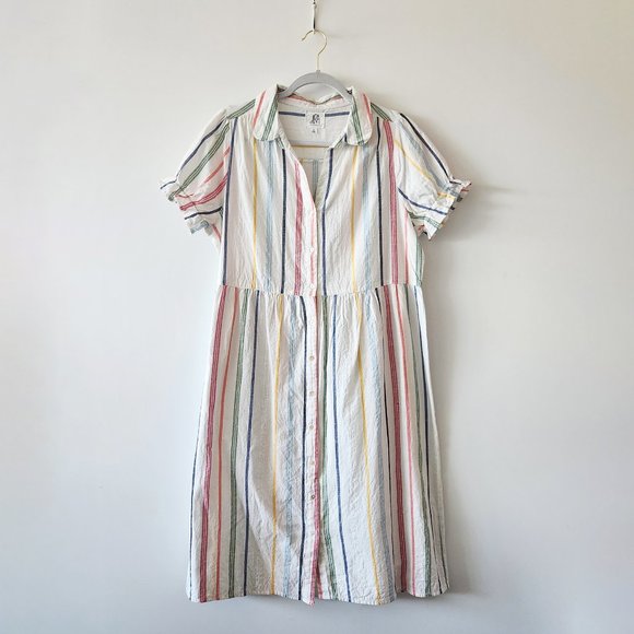 dRA Los Angeles Rainbow Striped Button Down Midi Dress 100% Cotton Size L - Picture 3 of 17